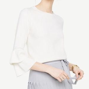 NWT Ann Taylor Ruffle Sleeve Sweater In Winter White